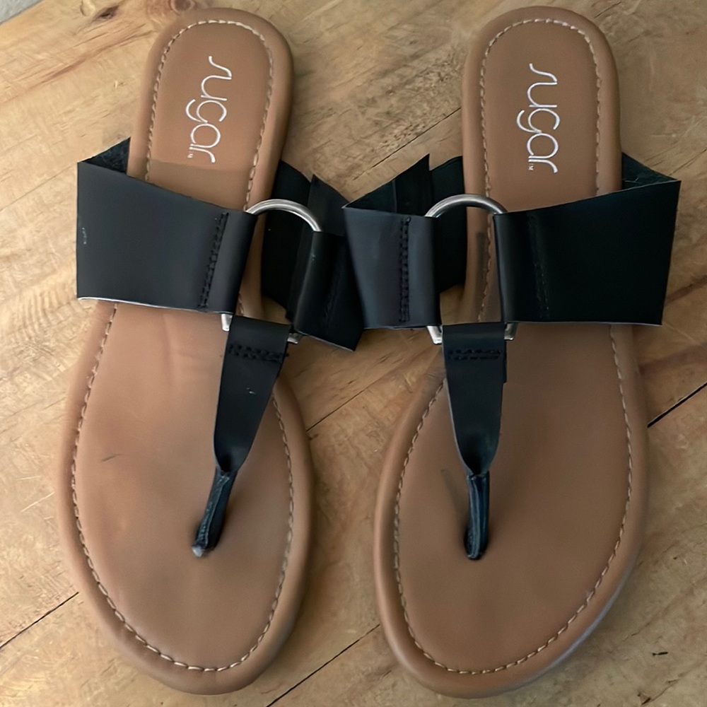 SUGAR- Black Grommet Sandals-Size 10